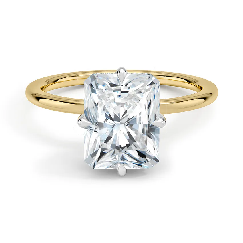 Mixed Metal Compass Prong Hidden Halo Radiant Moissanite Engagement Ring