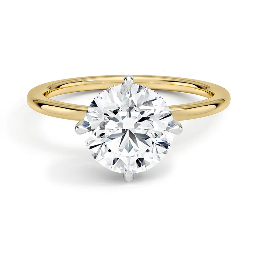 Mixed Metal Compass Prong Hidden Halo Round Moissanite Engagement Ring