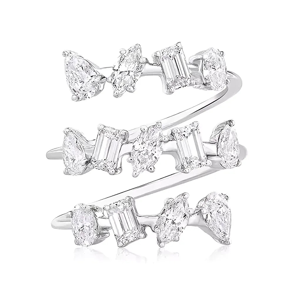 Multi Shape Moissanite Spiral Ring