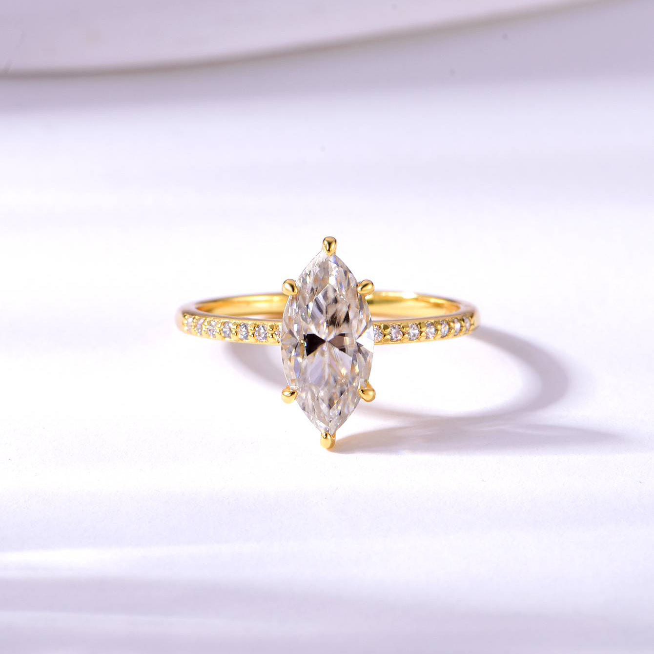 Semi-Permanent French Marquise-Cut Pave Moissanite Ring