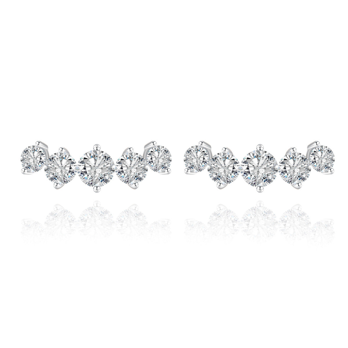 Five-stone set round moissanite stud earrings