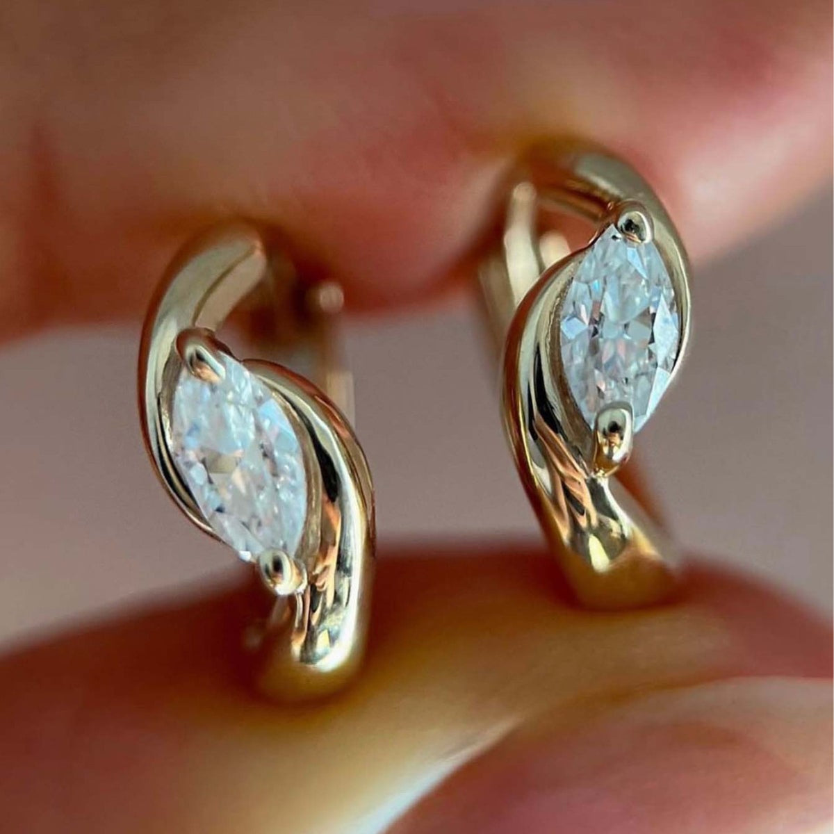 Marquise-Shaped Moissanite Snap Earrings