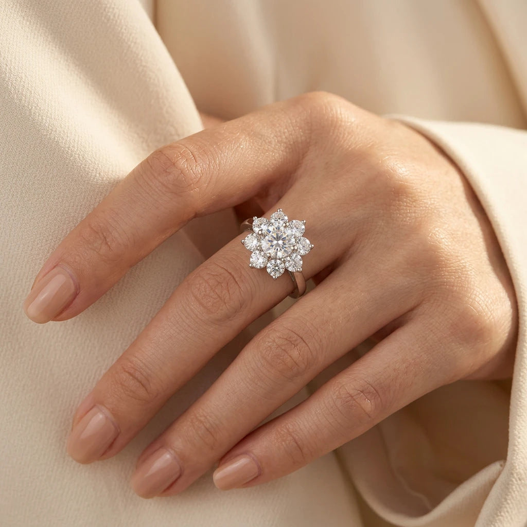 Full Diamond Sunflower Moissanite Ring