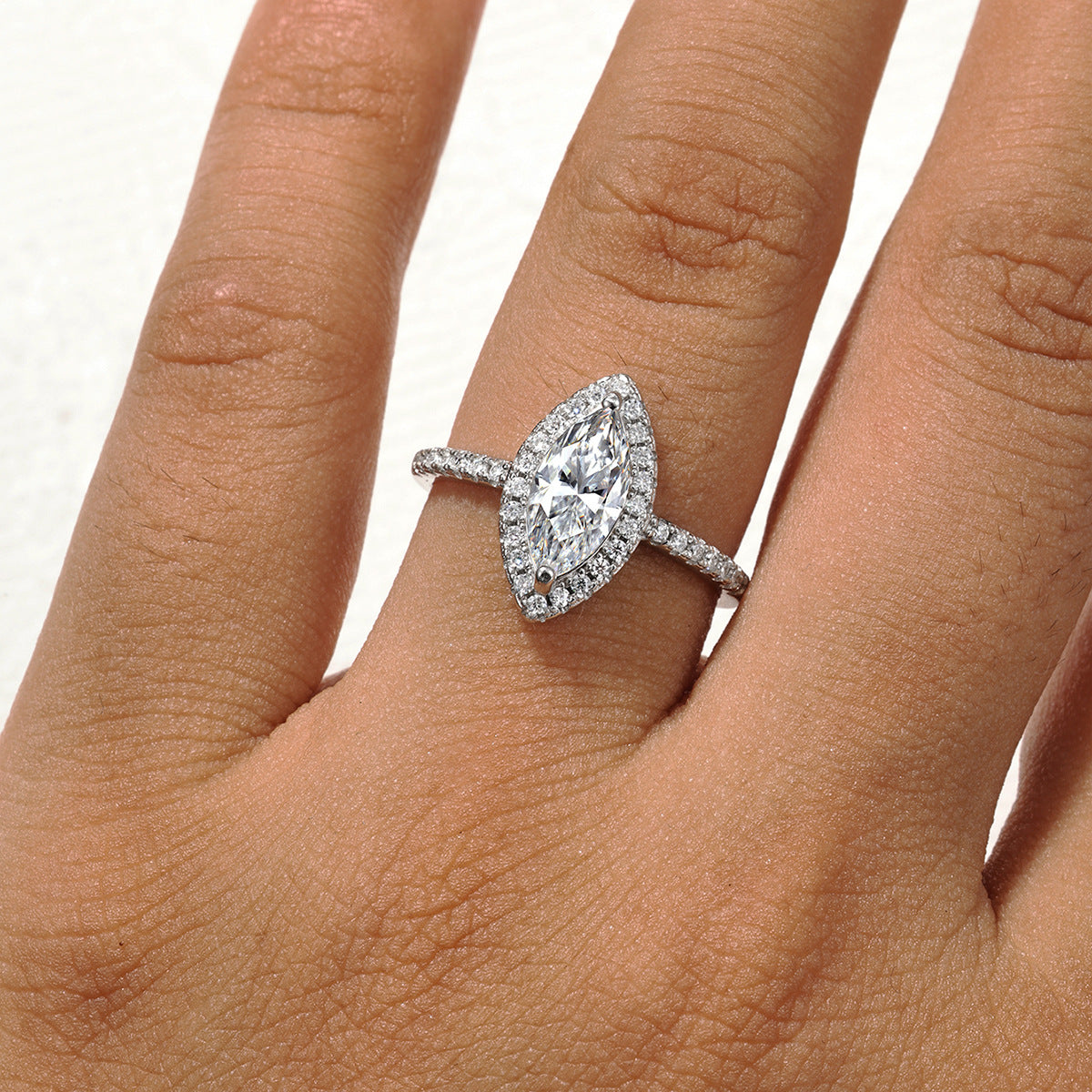 Marquise-Cut Moissanite Halo Ring