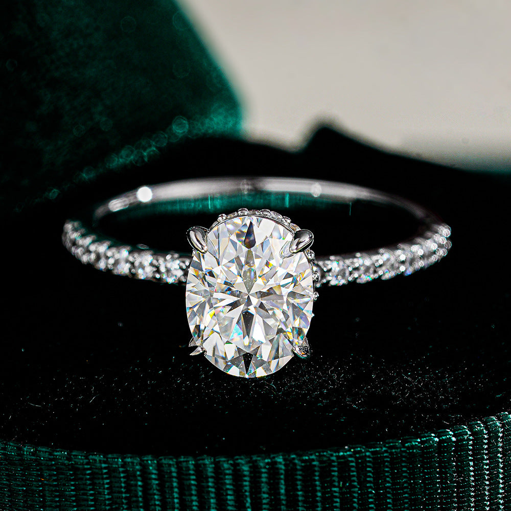 Semi-Eternal French Oval Pavé Moissanite Ring