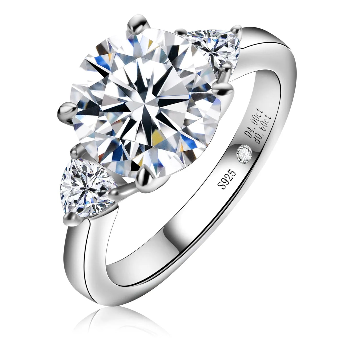 Trillion Side Stone Three Stone Round Moissanite Engagement Ring