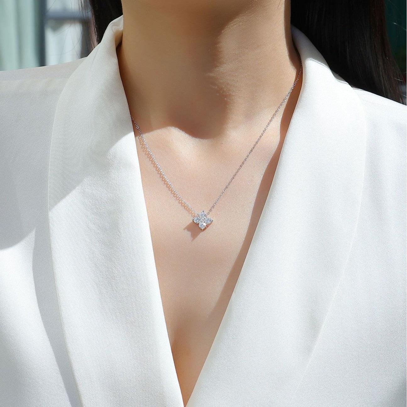 Four-Leaf Clover Round Moissanite Necklace