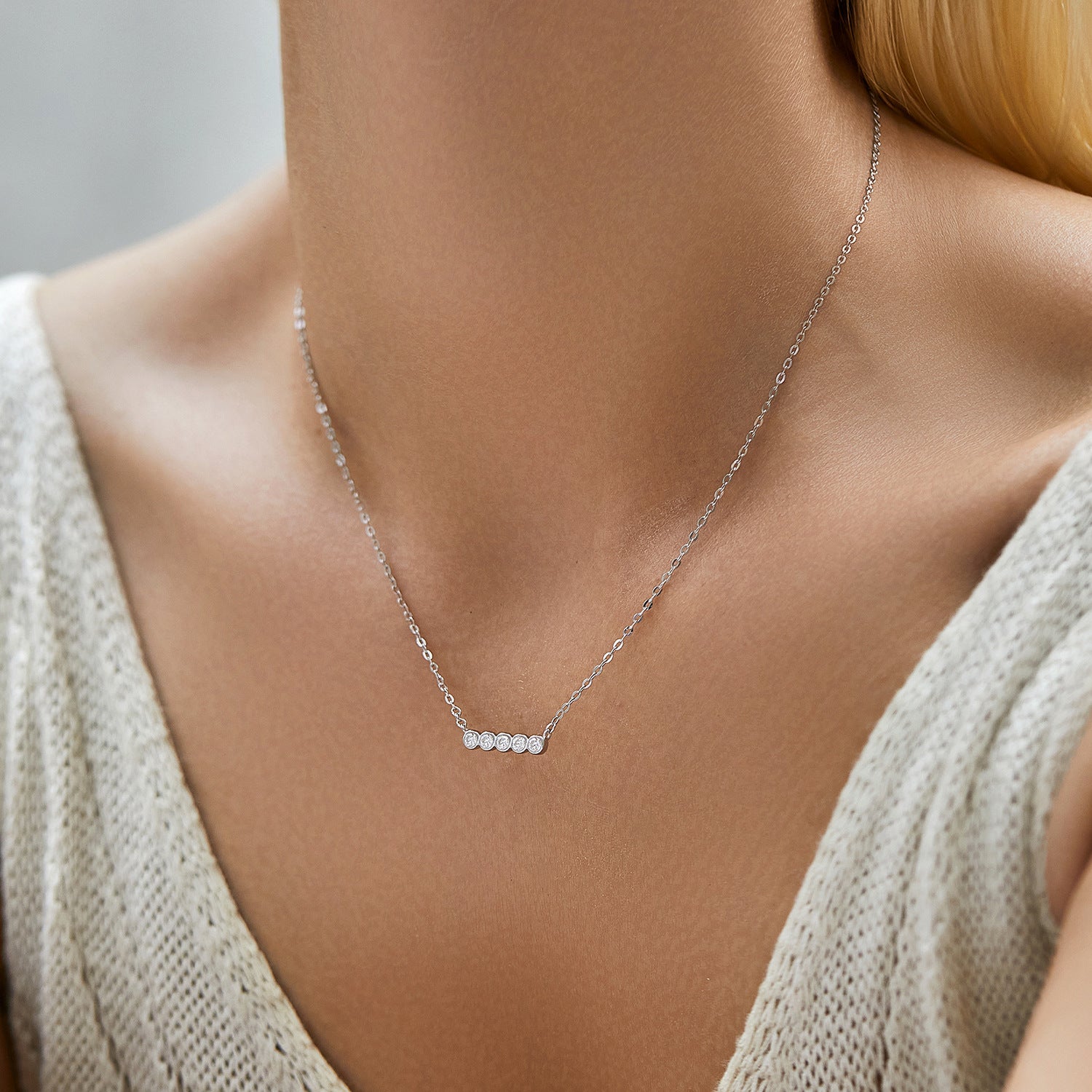 Row of Bubbles Moissanite Necklace