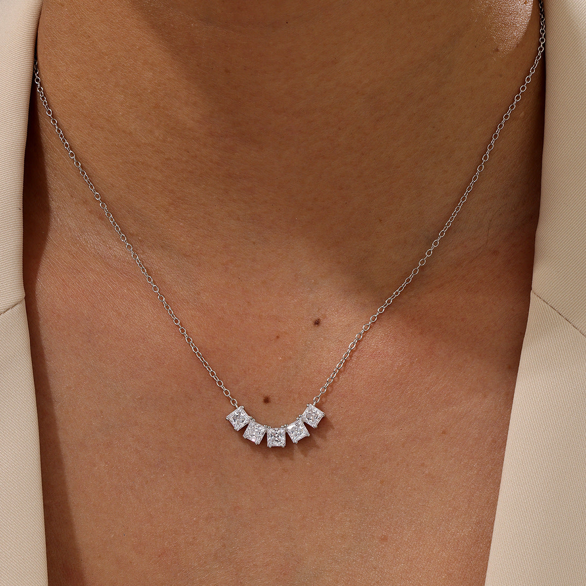 Princess-Cut Five-Stone Channel-Set Moissanite Necklace