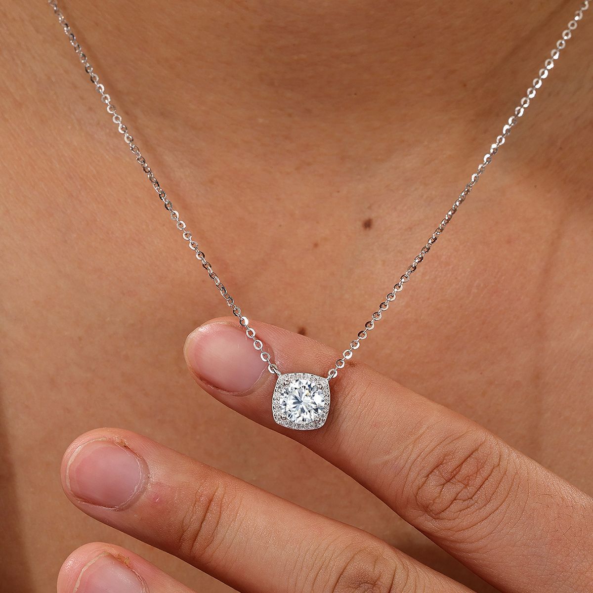 Classic Sugar-Cube Moissanite Necklace