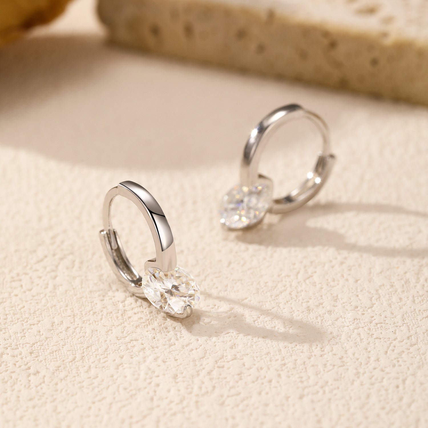 Ultra-Minimalist Single-Stone Moissanite Hoop Earrings