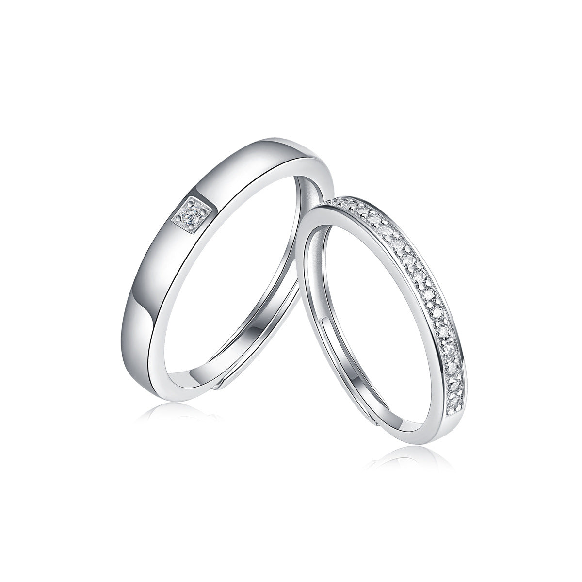 Minimalist open-face moissanite couple rings