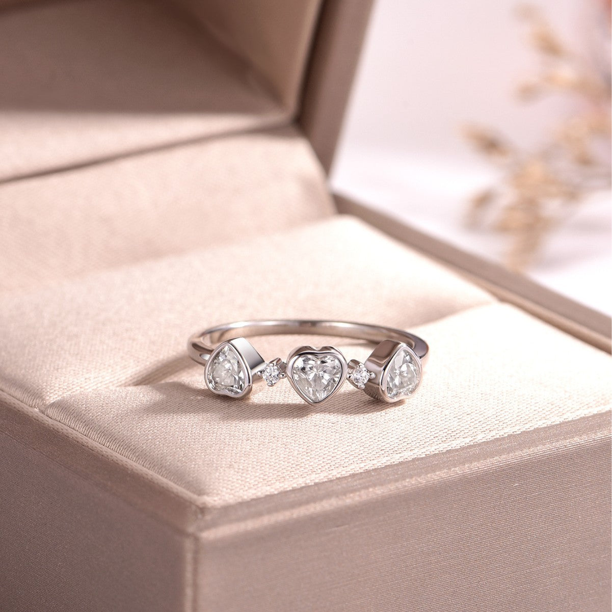 Heart-Shaped Bezel-Set Moissanite Wedding Ring