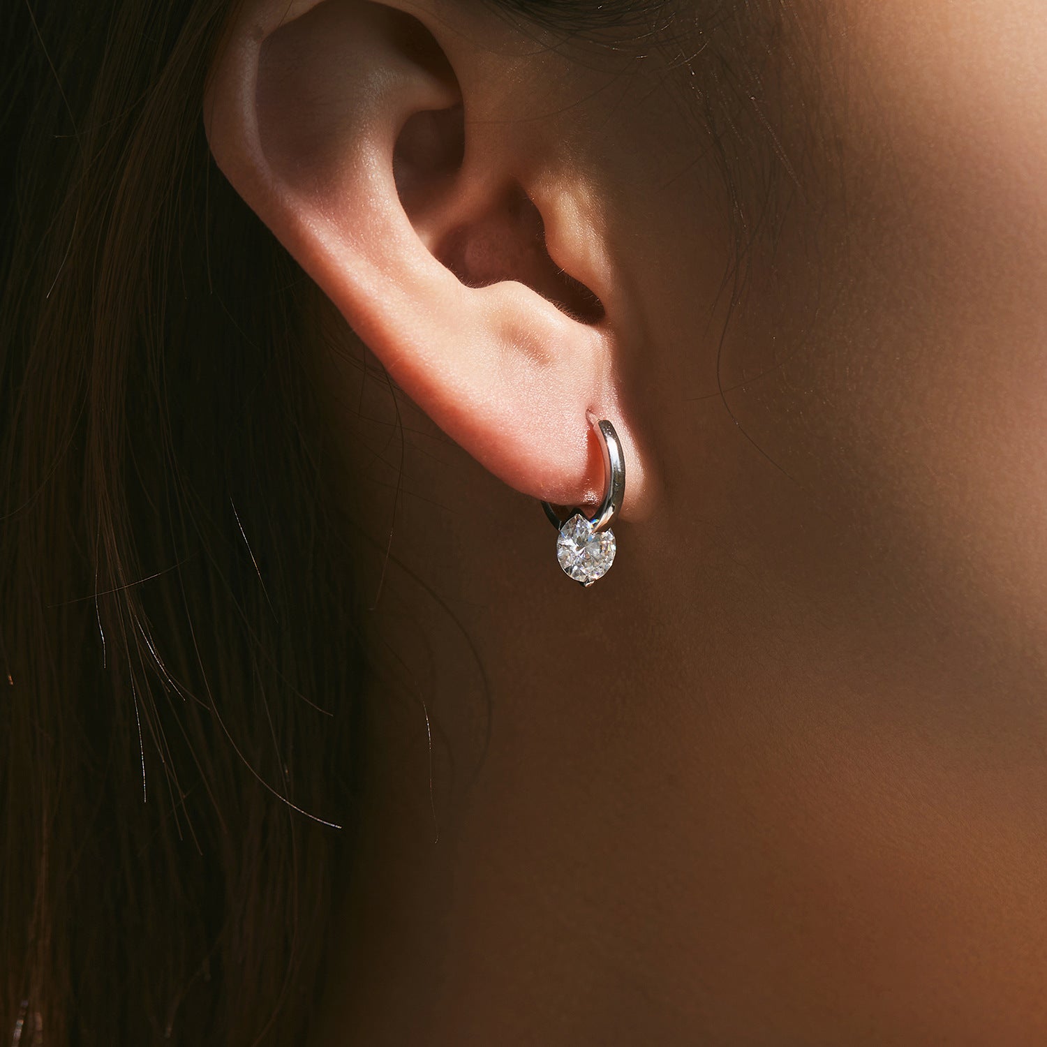 Ultra-Minimalist Single-Stone Moissanite Hoop Earrings