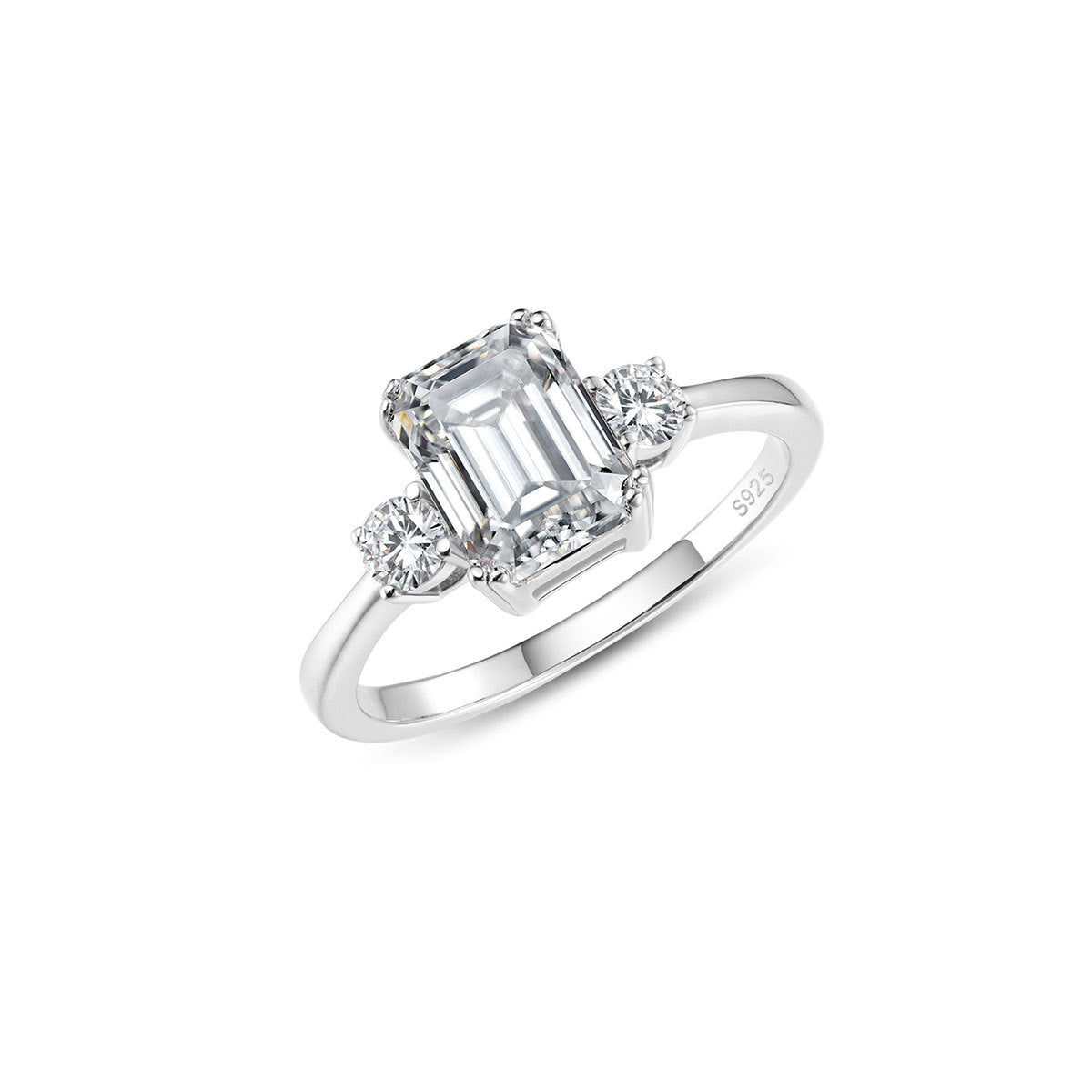Emerald Three Stones Moissanite Ring