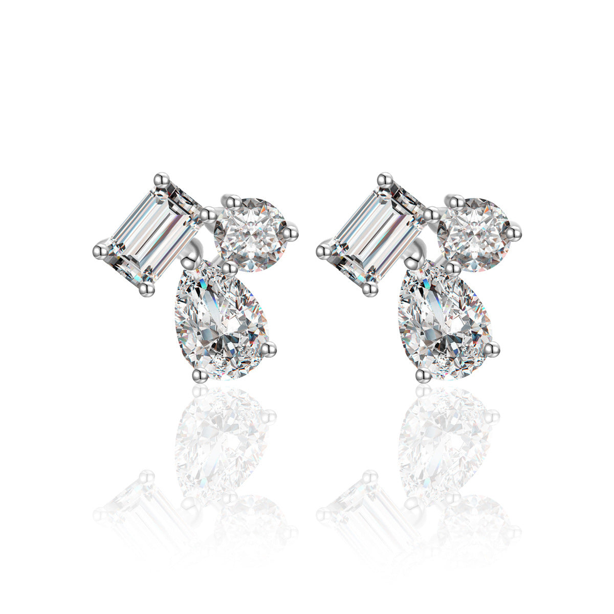 Three-Stone Mosaic Moissanite Stud Earrings