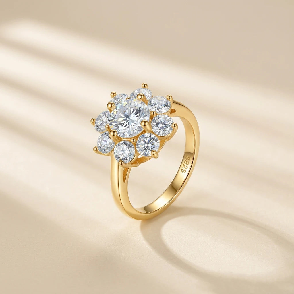 Full Diamond Sunflower Moissanite Ring