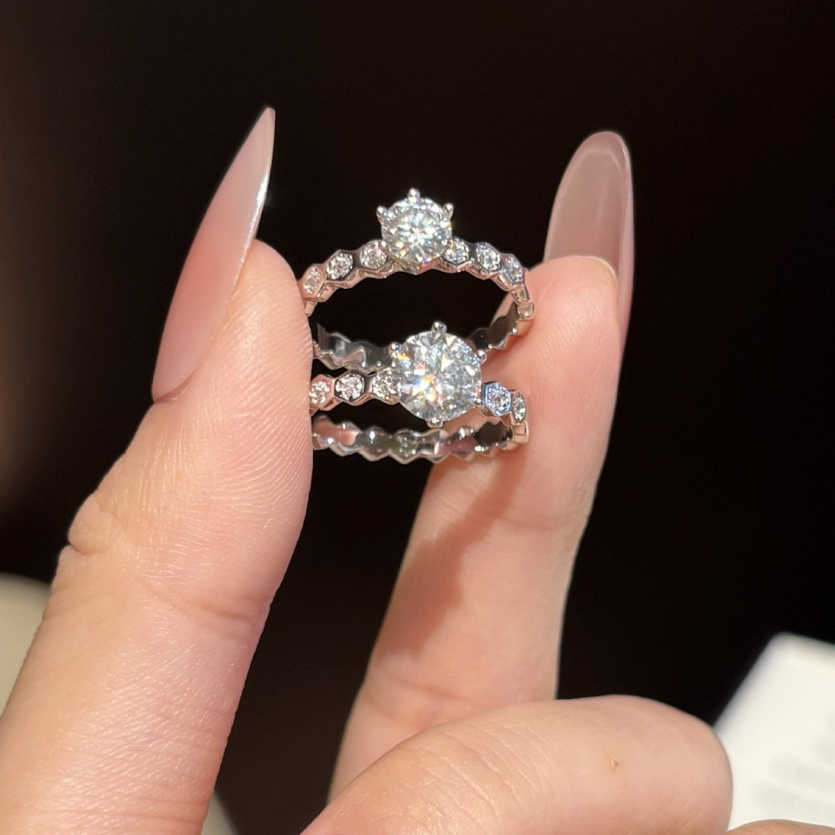 Honeycomb Six-Prong Moissanite Ring