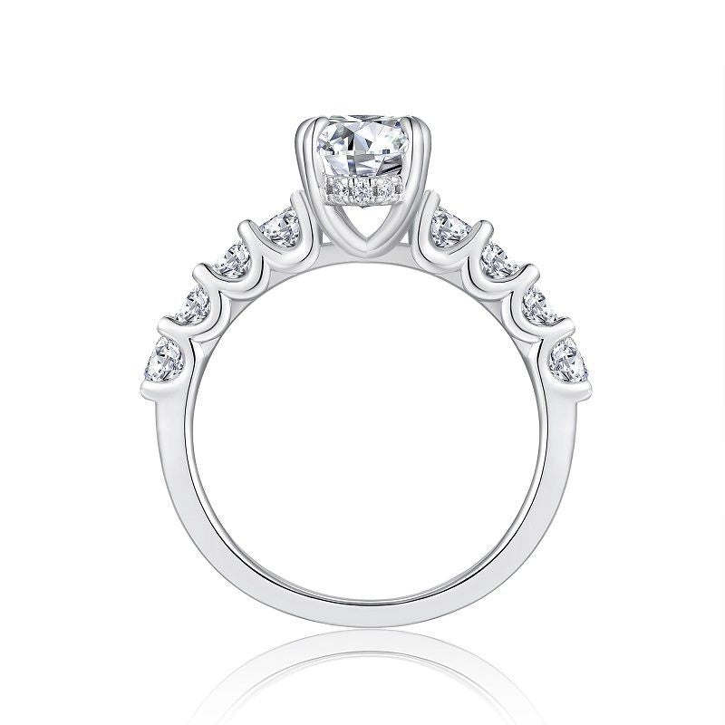 Elongated Oval Side Stone Double Prong Moissanite Engagement Ring
