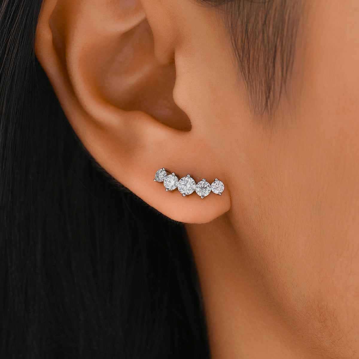 Five-stone set round moissanite stud earrings