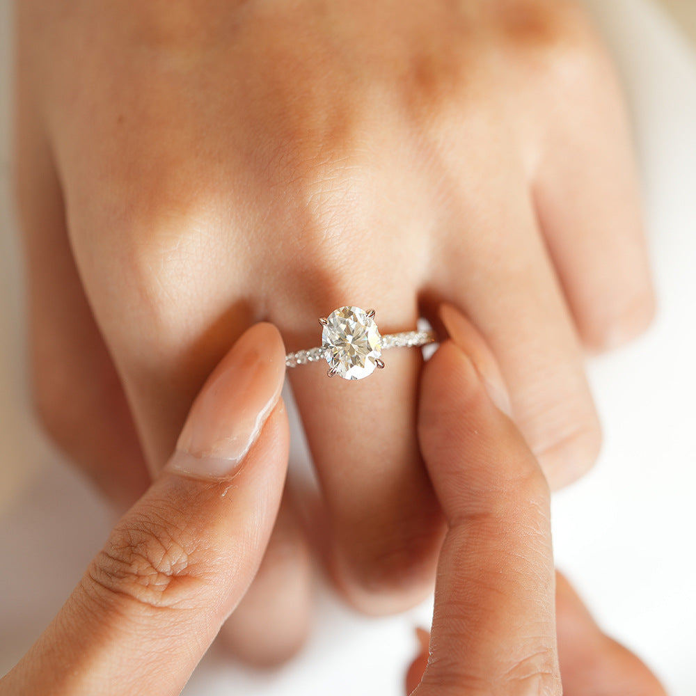 Semi-Eternal French Oval Pavé Moissanite Ring