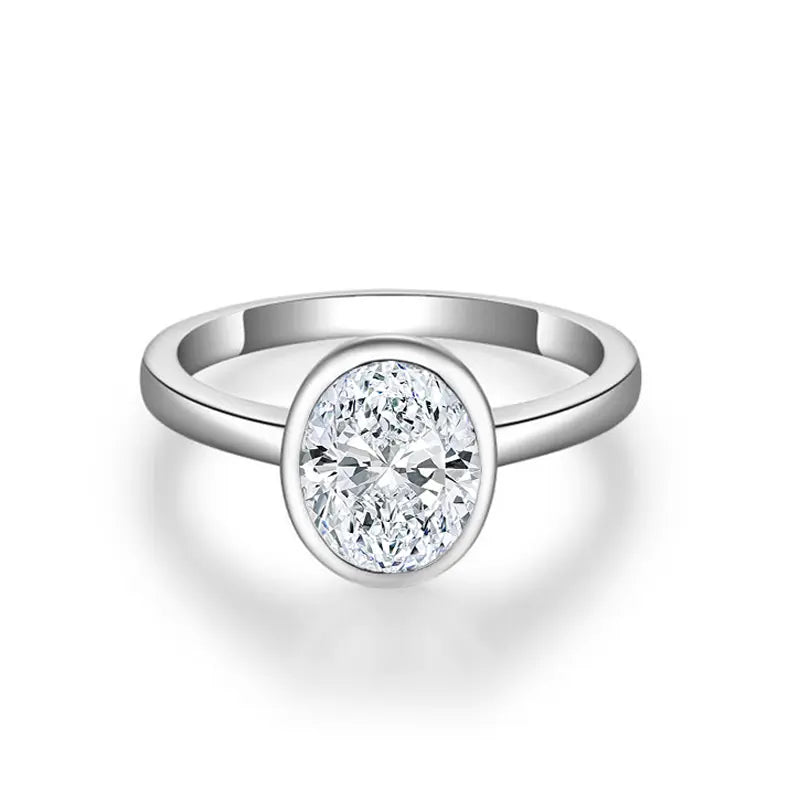 Solitaire Bezel Oval Moissanite Ring 2.0 ct