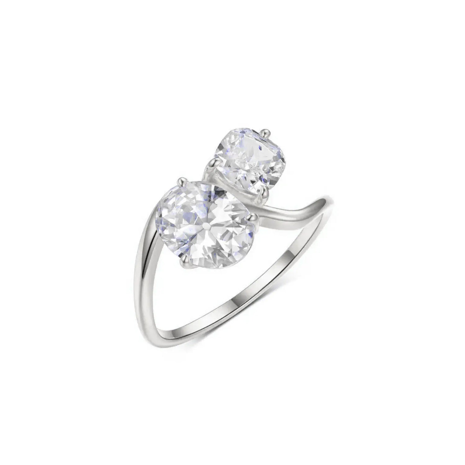 Oval & Cushion Curved Two-Stone Moissanite Engagement Ring