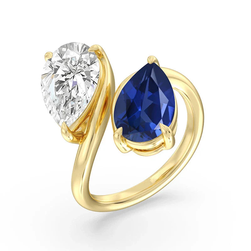 Pear Sapphire&Moissanite Toi et Moi Ring