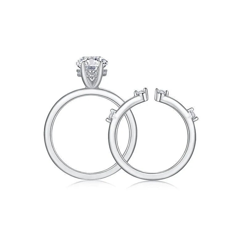 Petite Pave Band Hidden Halo Marquise Moissanite Bridal Set