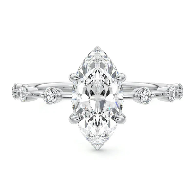 Petite Pave Hidden Halo Marquise Moissanite Engagement Ring