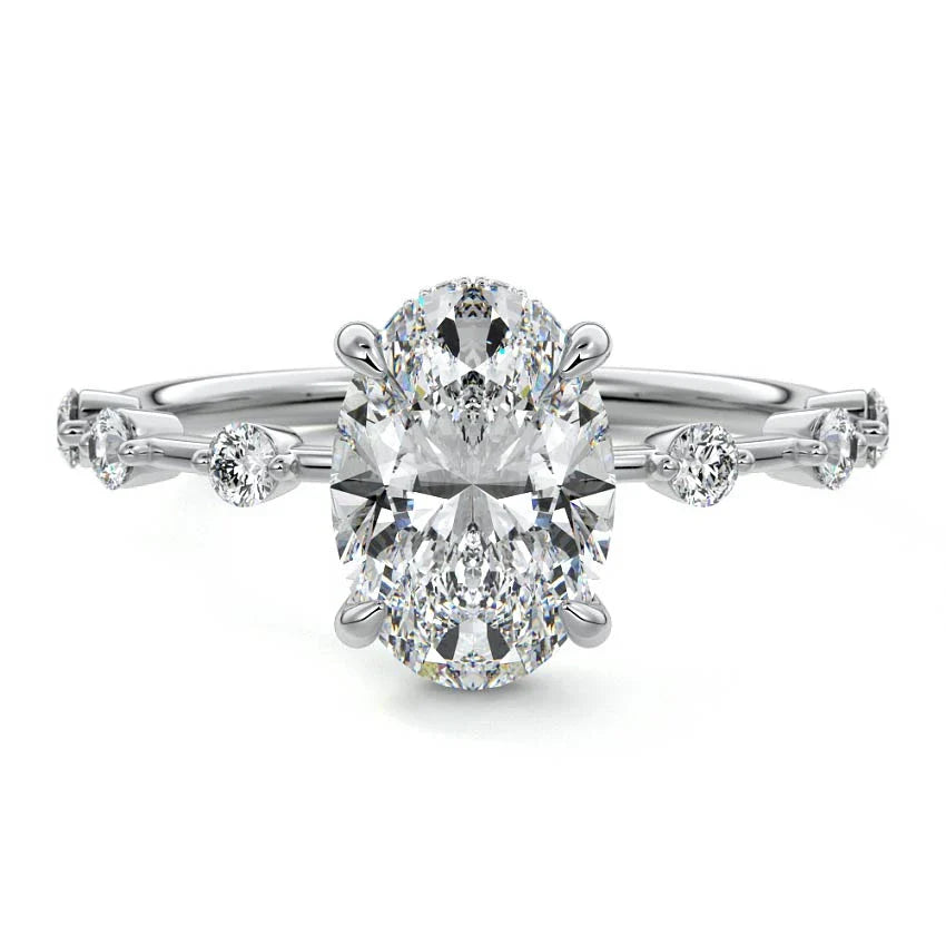 Petite Pave Hidden Halo Oval Moissanite Engagement Ring