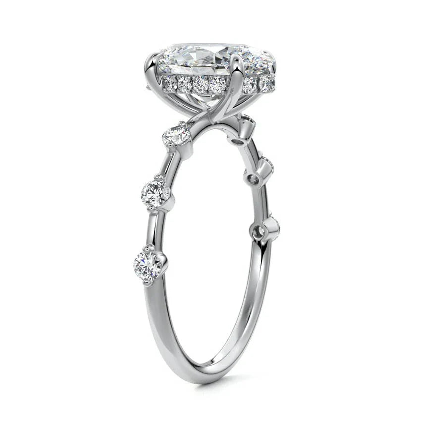 Petite Pave Hidden Halo Oval Moissanite Engagement Ring