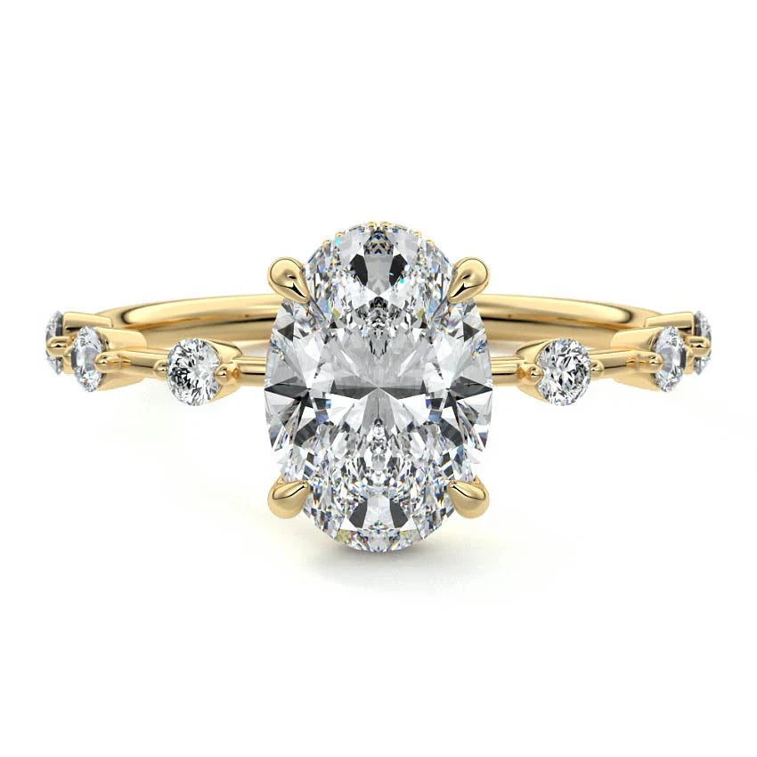 Petite Pave Hidden Halo Oval Moissanite Engagement Ring