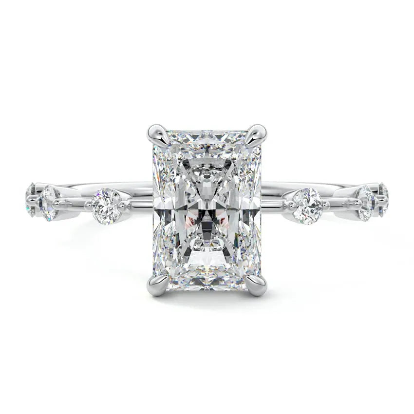 Petite Pave Hidden Halo Radiant Moissanite Engagement Ring