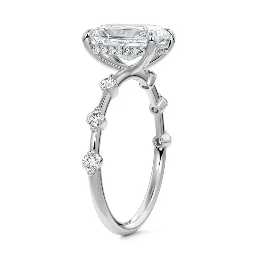 Petite Pave Hidden Halo Radiant Moissanite Engagement Ring