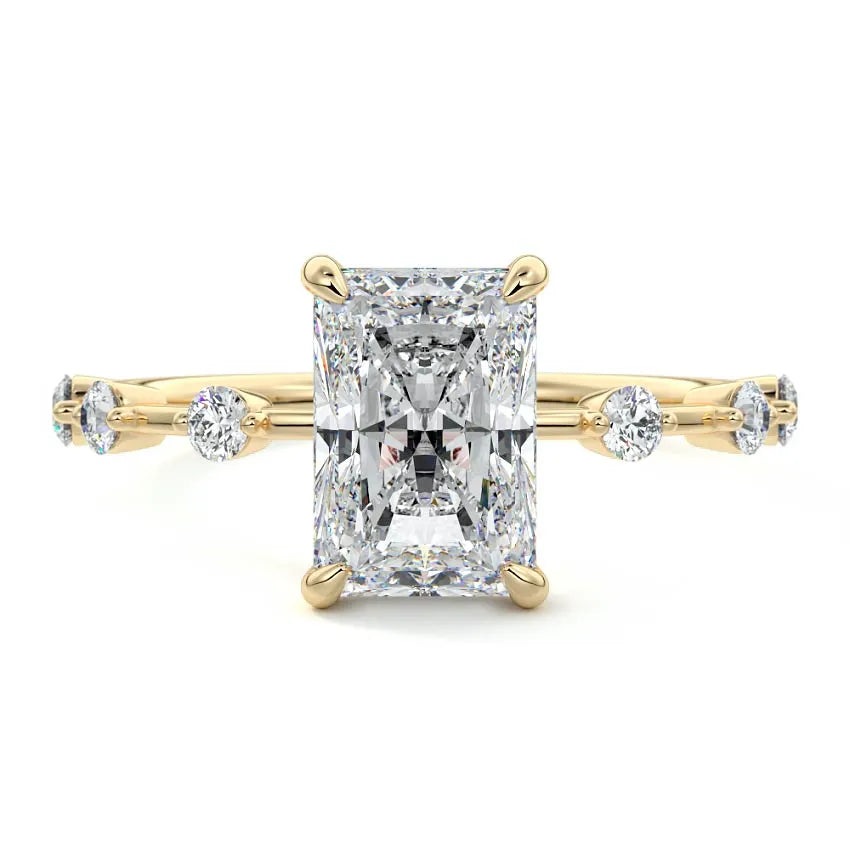 Petite Pave Hidden Halo Radiant Moissanite Engagement Ring