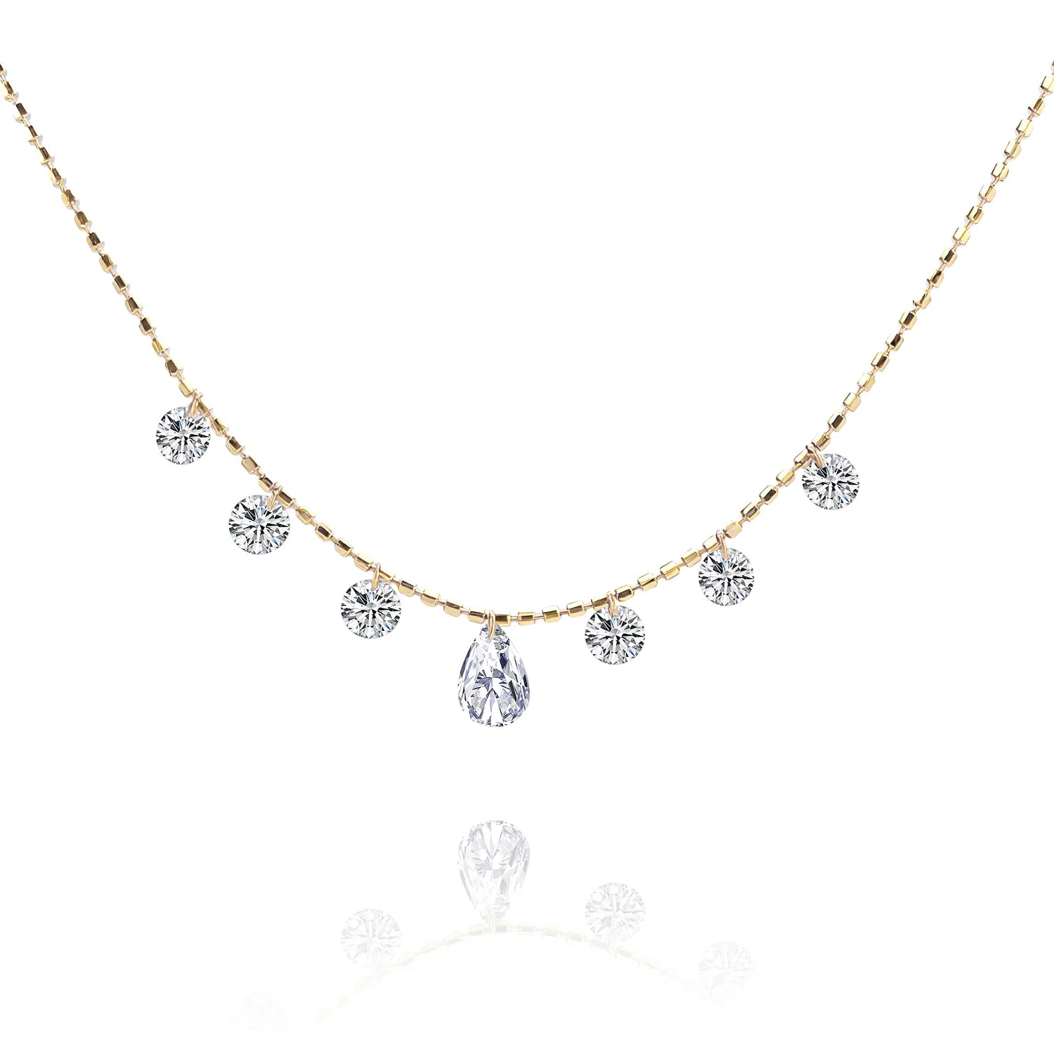 Pear&Round Diamond Station Necklace