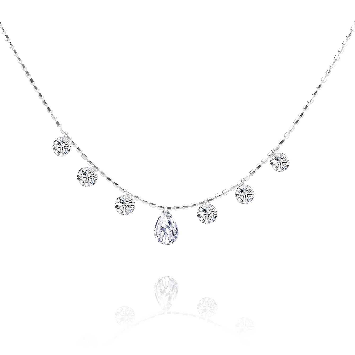 Pear&Round Diamond Station Necklace