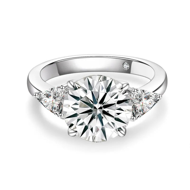 Trillion Side Stone Three Stone Round Moissanite Engagement Ring