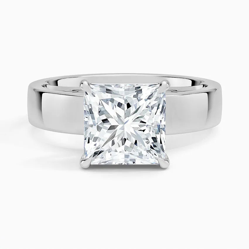 Rrincess Cut Solitaire Thick Band Moissanite Ring