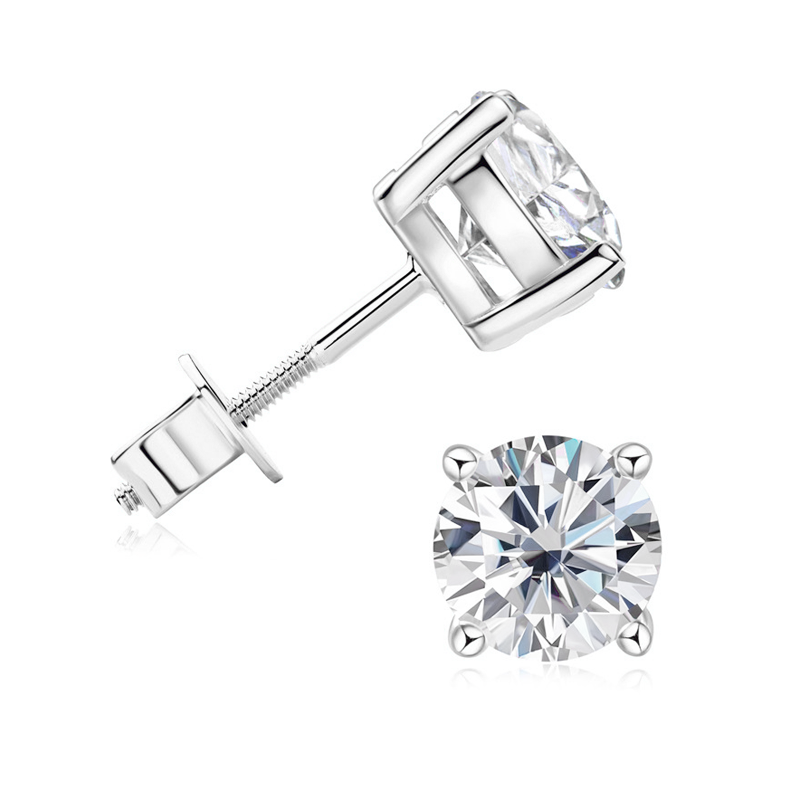 10K Gold Moissanite Screw Back Earrings