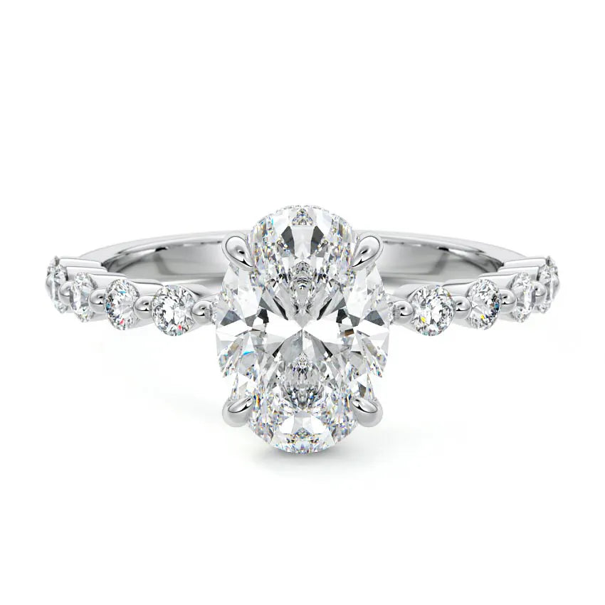 Shared Prong Hidden Halo Oval Moissanite Engagement Ring