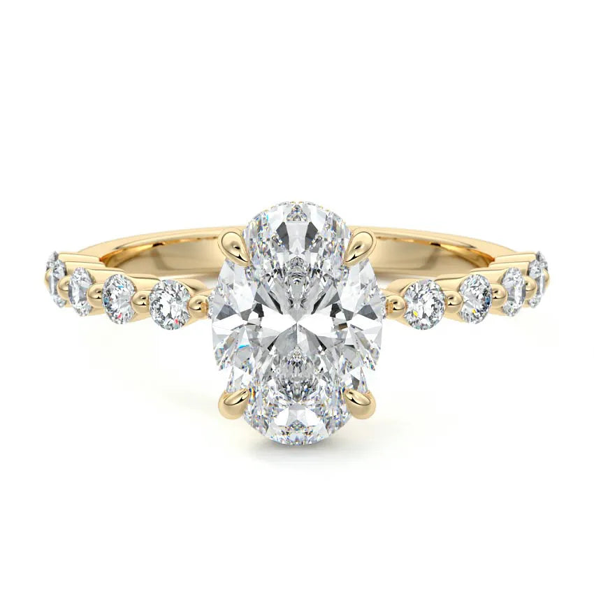 Shared Prong Hidden Halo Oval Moissanite Engagement Ring