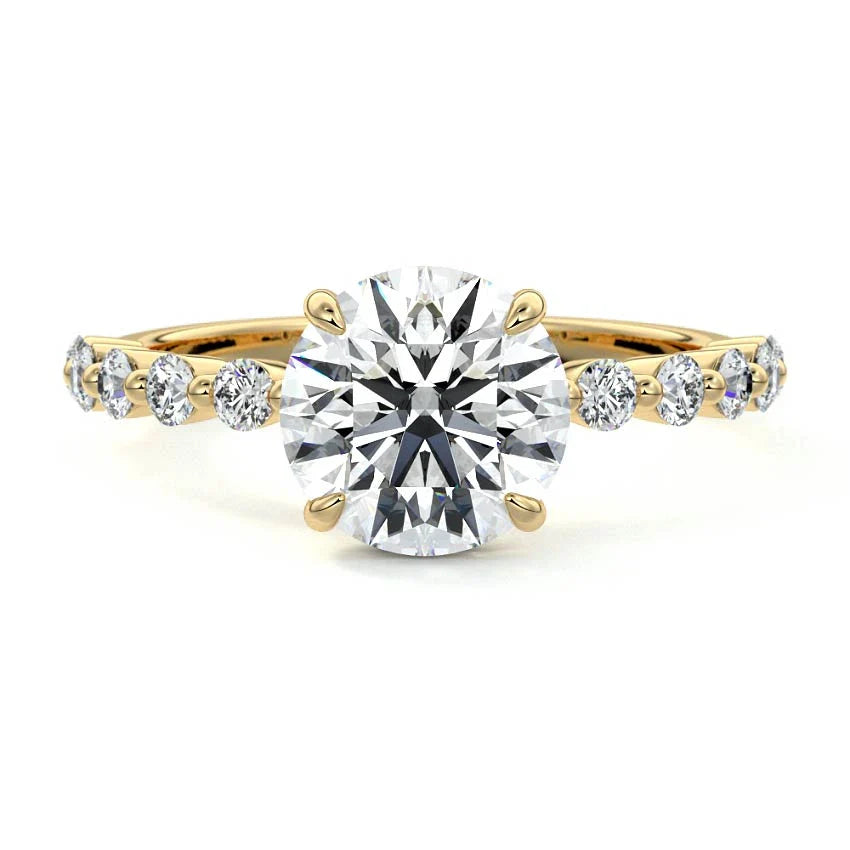 Shared Prong Hidden Halo Round Moissanite Engagement Ring