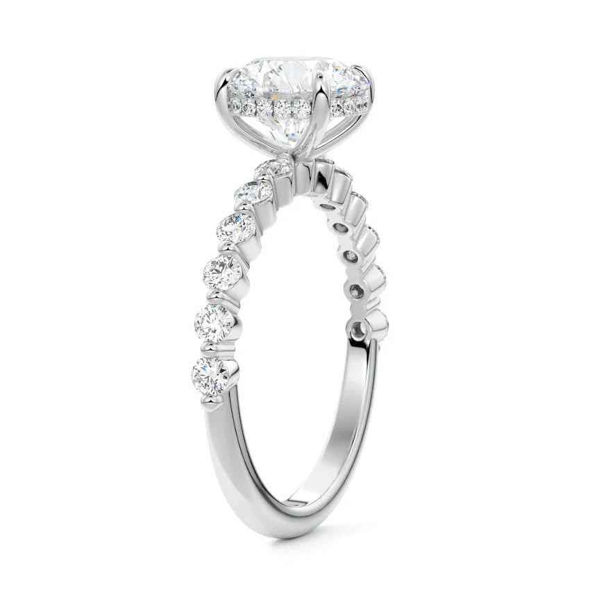 Shared Prong Hidden Halo Round Moissanite Engagement Ring