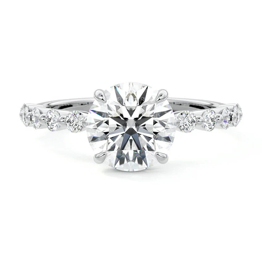 Shared Prong Hidden Halo Round Moissanite Engagement Ring