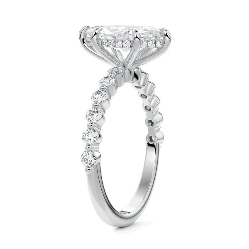 Shared Prong Hidden Halo Marquise Moissanite Engagement Ring