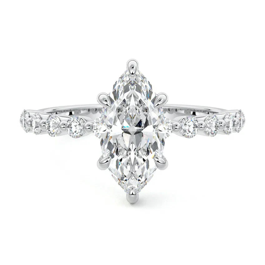 Shared Prong Hidden Halo Marquise Moissanite Engagement Ring