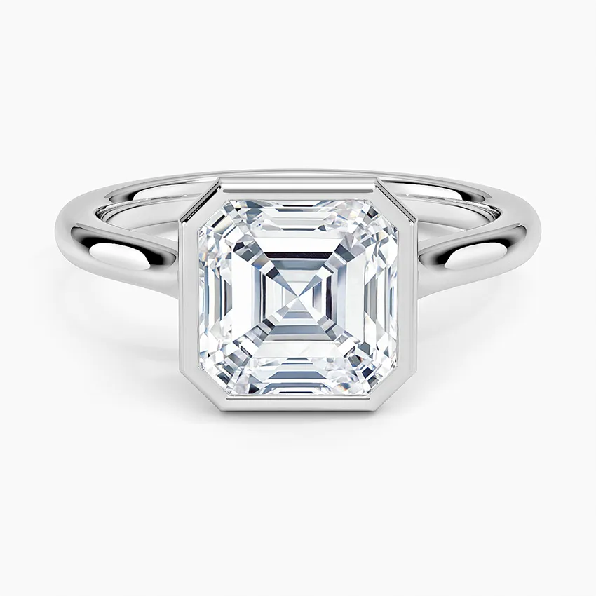 Solitaire Bezel Asscher Moissanite Engagement Ring