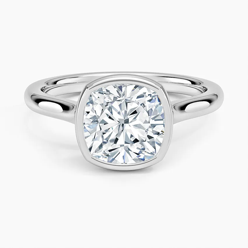 Solitaire Bezel Cushion Moissanite Engagement Ring